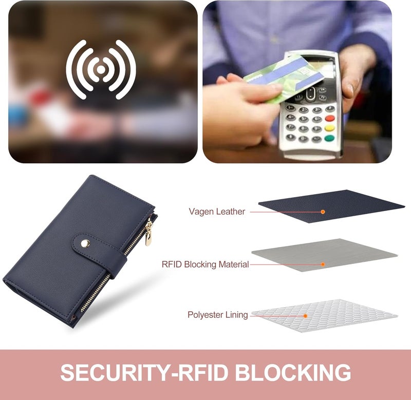 yiijay Wallet for Women RFID Blocking Leather Trifold Clutch Wallet Credit Card Holder Ladies Travel Wallet Purse with Pen Holder - Image 5